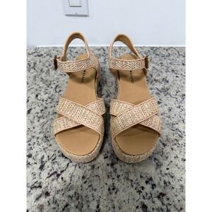 Lucky Brand Women's Tan Straw Wedge Espadrille Sandals Size 7.5 M